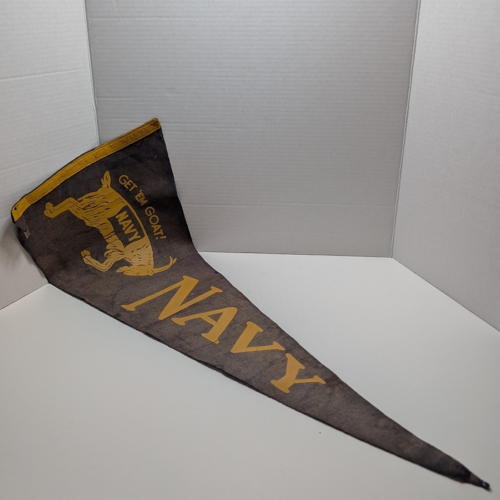 Vtg Navy Pennant Blue Get Em Goat Bill The Goat Mascot Midshipmen Flag Small